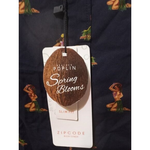 New Men's Zip Code Ricky Singh Short Sleeve Blue Button Up Shirt Small S All Ove - Picture 2 of 11